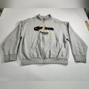 Unisex gray zip-up hoodie feat the Corona Extra beer logo Size XL